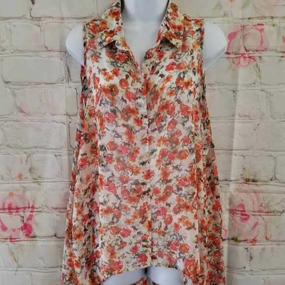 Ambiance Tops - Ambiance Apparel Sheer Sleeveless Button Blouse 1X